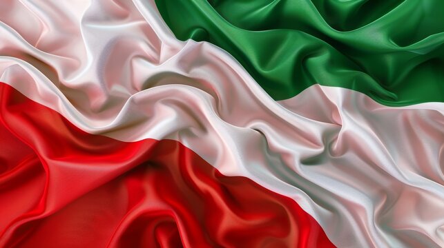 Abstract Waving Fabric Texture with Red, White and Green Diagonal Stripes
