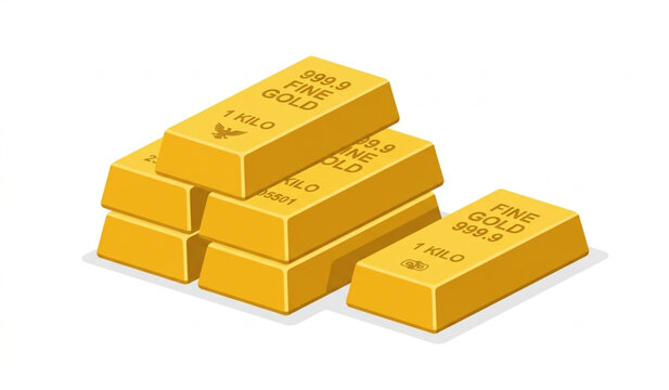 Stack of One Kilogram Fine Gold Bullion Bars Isolated on White