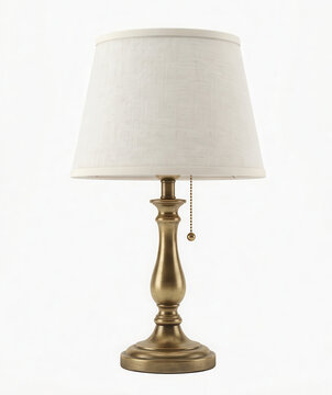 Lampada da tavolo in stile classico con base in ottone e paralume in tessuto. Generative AI 