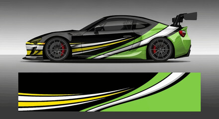 Obraz premium Sports car wrap design template in green and black