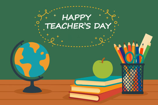 Happy Teachers Day Classroom Essentials Illustration
