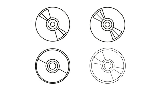 Icons representing compact discs or DVDs in different outline weights for storage, music, and data backup metaphors in digital technology.