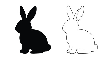 Fototapeta premium Two rabbits one dark and one light shown in profile silhouette