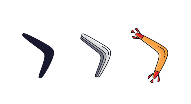 collection of boomerang icons showing different perspectives and designs with motion indicators and colorful details.
