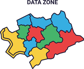 Fototapeta premium Data zone map with colorful regional sectors and thick outlines vector design