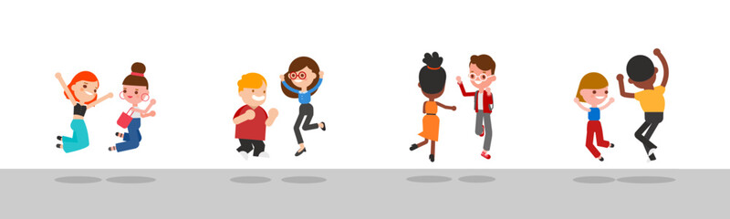 Obraz premium Happy Diverse Group of Friends Jumping and Celebrating Together