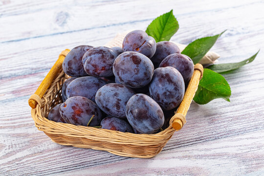 Juicy sweet ripe blue plums