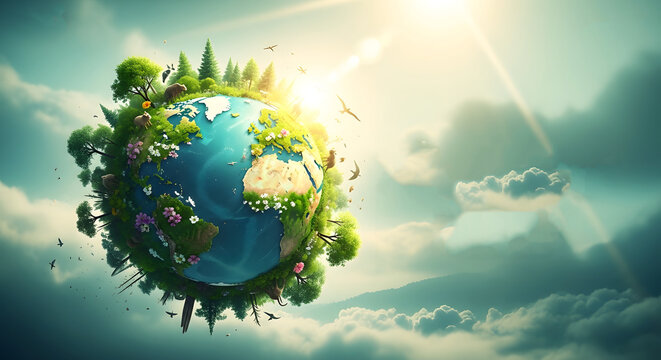 Floating island paradise a surreal landscape of nature and light