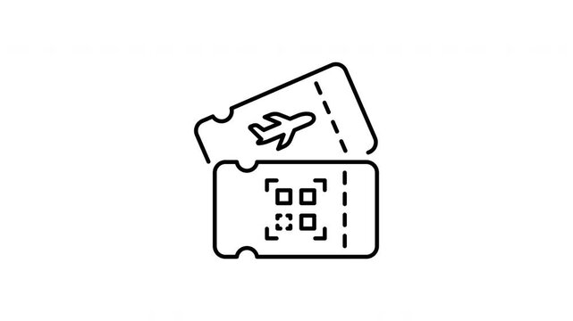 Airplane Ticket With Qr Code Animated Icon With Alpha Channel. Digital Boarding Pass And Travel Authentication Motion Graphic. Modern Air Travel And Security. 4K On Transparent Background