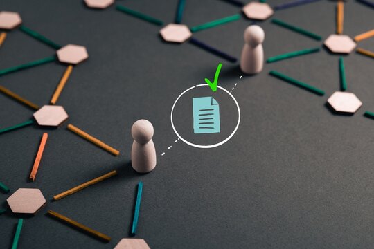 Approved business document workflow concept with validation and compliance approval