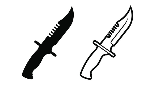 Two combat knives displayed in stark black a dramatic silhouette