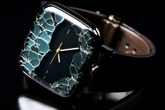Broken watch glass with a shattered pattern representing a distorted perception of time