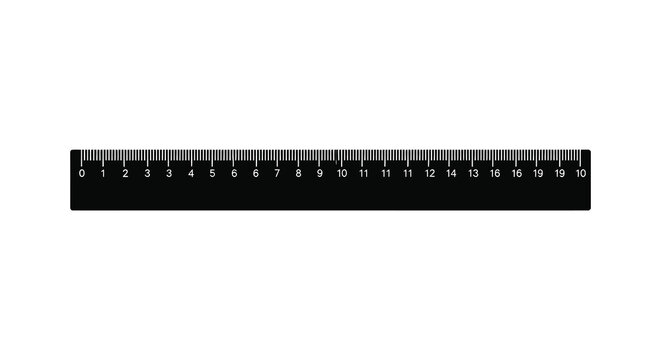 Black ruler displaying inches and centimeters against a white background silhouette