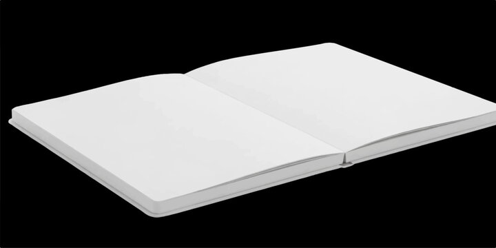 An isolated open book template with blank white pages and a hardcover, designed as a 3d education object on a white background for business brochure or literature document illustration
