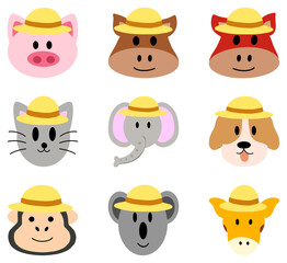 Obraz premium Cartoon Animal Character Illustration of Koala, King Kong, Dog, Cat, Elephant, Pig, Horse, and Giraffe