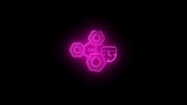 Neon pink fidget spinner glowing on a black background with a minimalist composition.