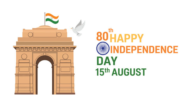 India independence day 80th celebration on 15th august with tricolor theme, representing patriotism, freedom and national unity concept.