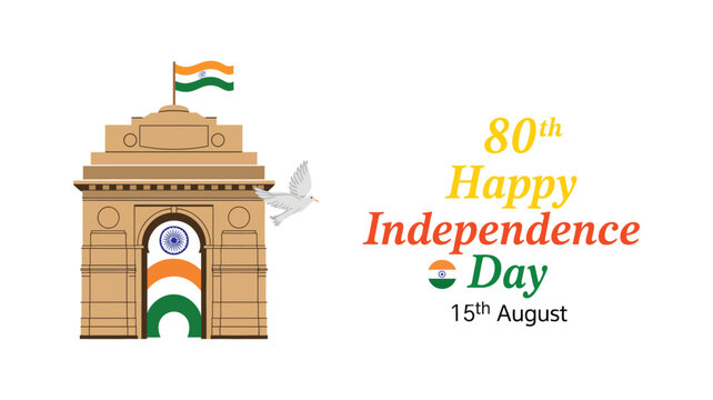 India independence day 80th celebration on 15th august with tricolor theme, representing patriotism, freedom and national unity concept.