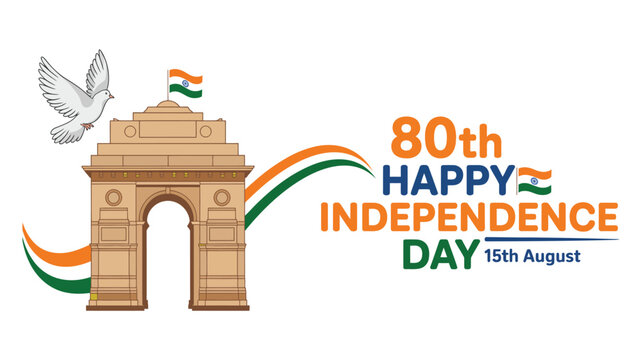 India independence day 80th celebration on 15th august with tricolor theme, representing patriotism, freedom and national unity concept.