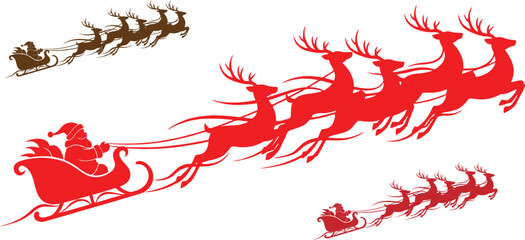 Santa claus and reindeer soaring through the night sky in a festive scene © MSTUSILA