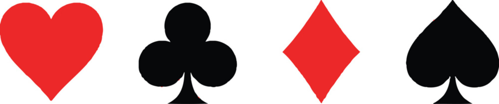 Playing cards hearts and spades suite displayed in a row