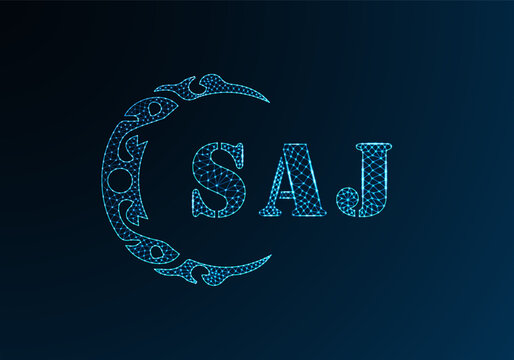 Low poly letter logo SAJ design. SAJ letter logo low poly vector design on blue color gradient background. SAJ logo low poly design