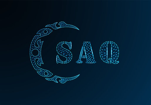 Low poly letter logo SAQ design. SAQ letter logo low poly vector design on blue color gradient background. SAQ logo low poly design
