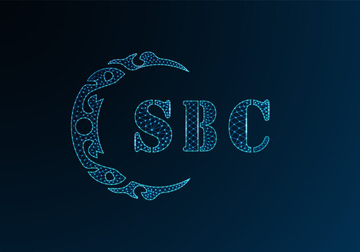 Low poly letter logo SBC design. SBC letter logo low poly vector design on blue color gradient background. SBC logo low poly design