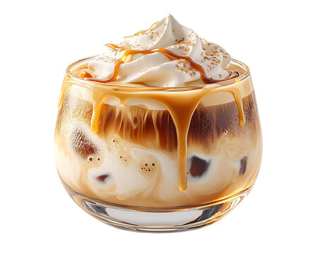 Iced coffee drink with caramel syrup on Transparent Background PNG