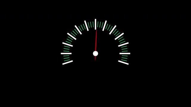 Tachometer Gauge with Red Needle  and speed display on black background 4k