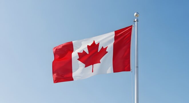Waving canadian flag against a bright blue sky a symbol of national pride and identity