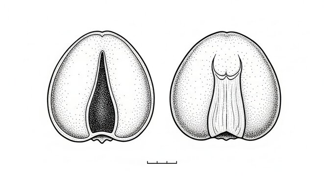 Detailed Botanical Illustration of a Seeds Internal Structure.