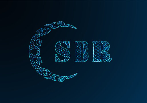 Low poly letter logo SBR design. SBR letter logo low poly vector design on blue color gradient background. SBR logo low poly design