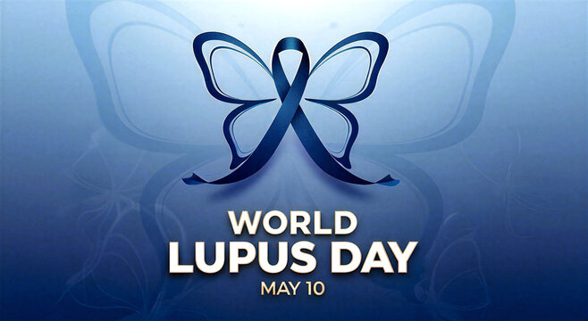 Beautiful blue awareness ribbon butterfly design for world lupus day celebration on may tenth