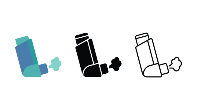 Asthma inhaler spray icons for respiratory medicine allergy treatment and lung healthcare.
