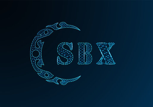 Low poly letter logo SBX design. SBX letter logo low poly vector design on blue color gradient background. SBX logo low poly design