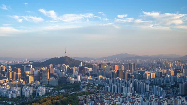 panoramic, tourist attractions in the city park of seoul City, Asia business concept image, panoramic modern cityscape building in korea. 
The most beautiful Viewpoint seoul city,south korea.