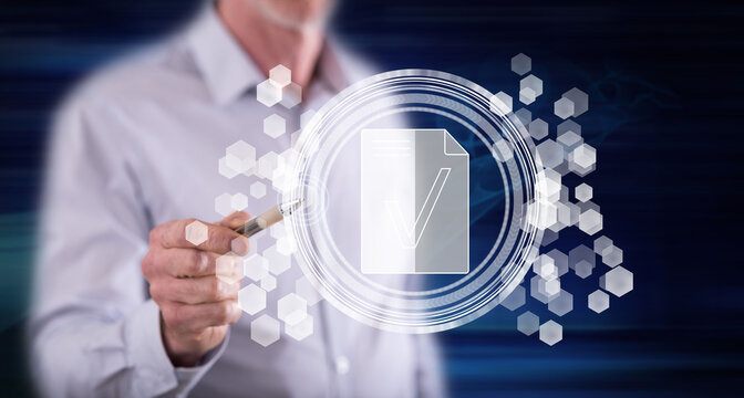 Man touching a document validation concept