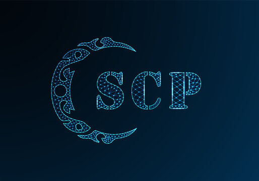 Low poly letter logo SCP design. SCP letter logo low poly vector design on blue color gradient background. SCP logo low poly design