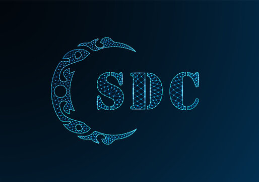 Low poly letter logo SDC design. SDC letter logo low poly vector design on blue color gradient background. SDC logo low poly design