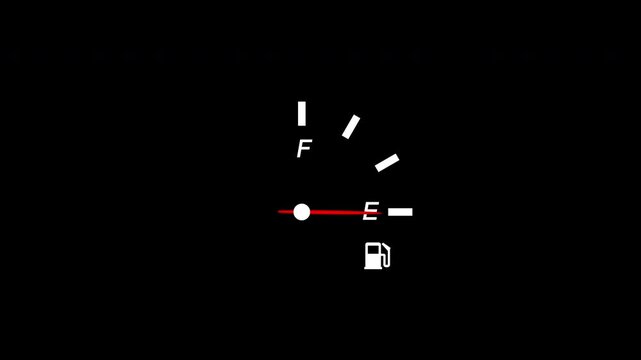 animation fuel gauge quickly drops from full to empty 4k in black background