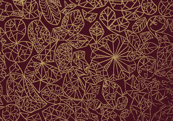 Obraz premium Golden Floral Patterns on Maroon Background