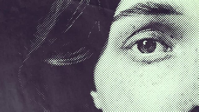 Halftone Animation of a Half Face Woman with Dual Tone Color