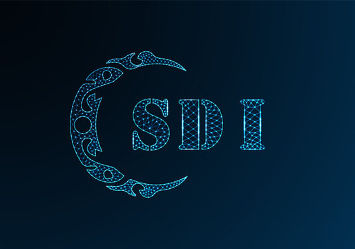 Low poly letter logo SDI design. SDI letter logo low poly vector design on blue color gradient background. SDI logo low poly design