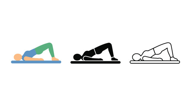 Glute bridge exercise vector icon set isolated on a white background fitness workout.