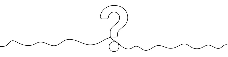 Obraz premium Illustration of a question mark, made in one continuous line. Minimalistic drawing of a query, help, or unknown symbol in the style of one line art. Vector illustration.
