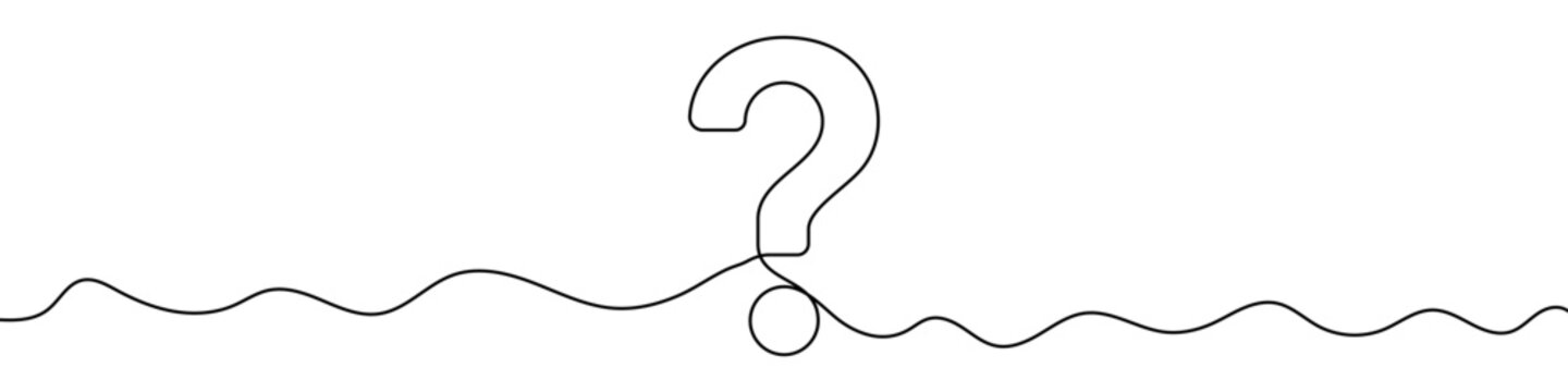Illustration of a question mark, made in one continuous line. Minimalistic drawing of a query, help, or unknown symbol in the style of one line art. Vector illustration.