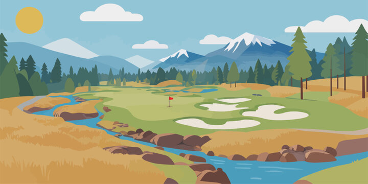 Golf Course with River and Mountain View