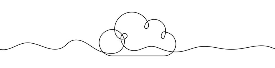 Obraz premium Illustration of a cloud, made in one continuous line. Minimalistic drawing of a weather symbol, cloud storage, or nature in the style of one line art. Vector illustration.