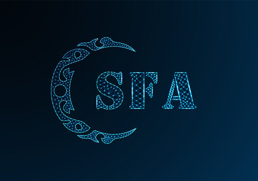 Low poly letter logo SFA design. SFA letter logo low poly vector design on blue color gradient background. SFA logo low poly design